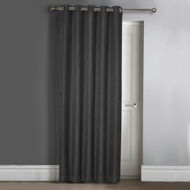Velosso Waffle Jacquard Total Blackout Door Curtain Panel - 117cm x 213cm Grey Charcoal