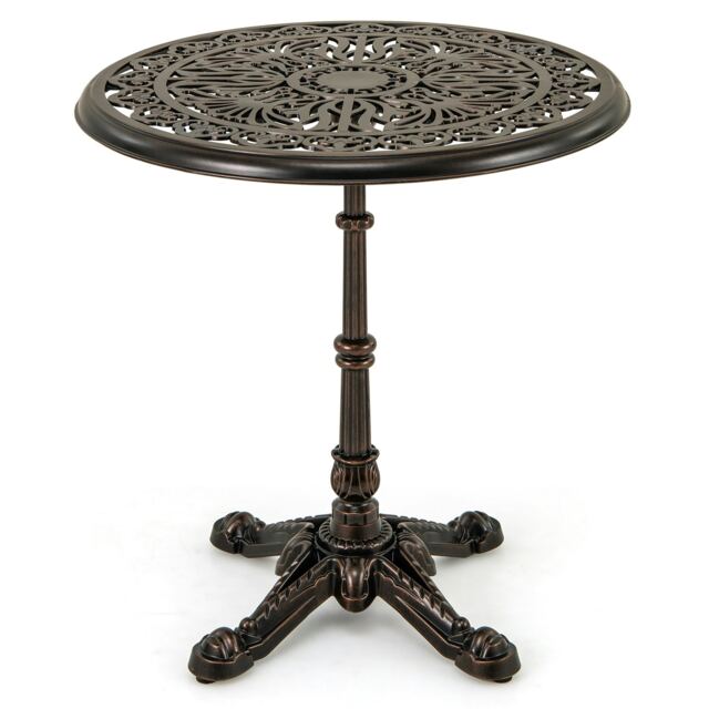 COSTWAY 68CM Round Cast Aluminum Patio Bistro Table Brown