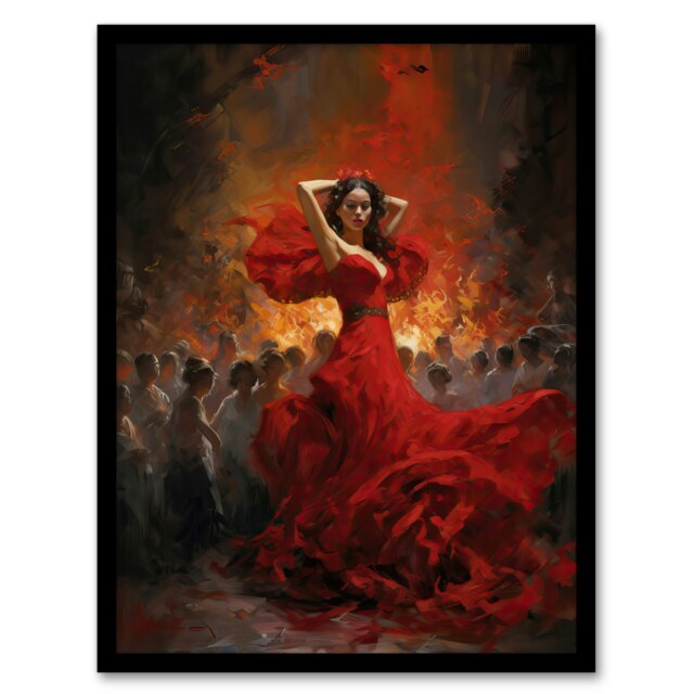 Carmen Dancing Fiery Gypsy Seductive Black Framed Wall Art Print A4