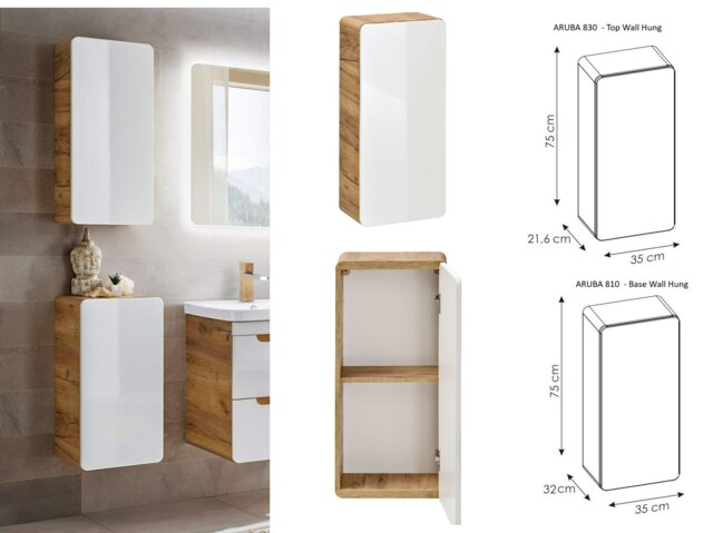 Bathroom Cabinets Wall Vanity Drawer Sink Storage 3 Units White Gloss Oak Aruba