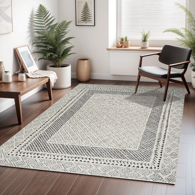 LIVABLISS Freud-Modern High Pile Rug 160 x 213 cm Ivory Black