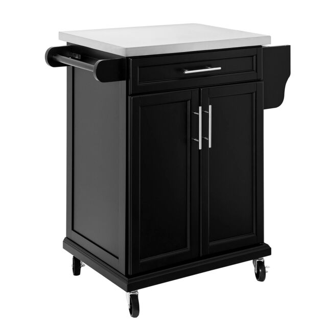 SoBuy Kitchen Island Cart on Wheels with Drawer & 2 Doors, Black/Silver, 31.5x18.1x35.4 inches, 21 kg - FKW110-SCH