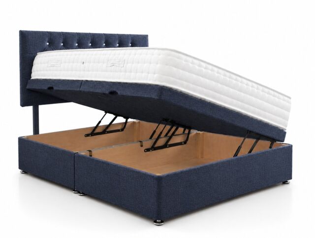 Side Lift Ottoman Denim Linen 4ft Small Double Bed Set Headboard and Mattress Included