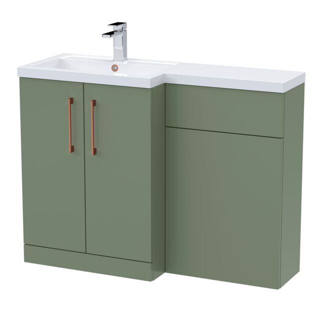 Balterley Left-Hand Bathroom Vanity and WC Unit Combination with Basin, with Handles Green Satin Green