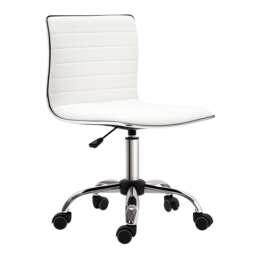 HOMCOM Armless Task Desk Chair, Swivel Office Chair with Faux Leather, Adjustable Seat Height, Chrome Base, Wheels for Home, White