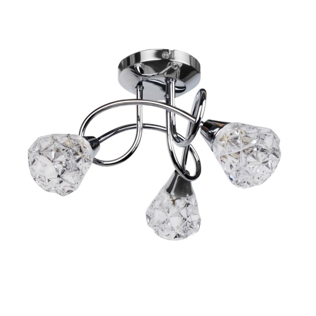Oto - Chrome with Clear Textured Glass 3 Light Flush Ceiling Light Chrome Polished chrome plate and clear glass Medium 1