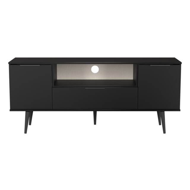 Fuji 2 Door 1 Drawer Wide TV Unit in Black Matt (Ready Assembled) Black Black Matt