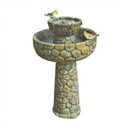 Primrose Solar Powered Bird Bath Cobbled Stone Effect Water Feature 68cm