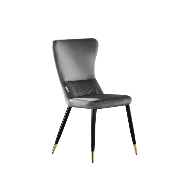 Single New York Modern Velvet Dining Chair with High Back, Black Metal Legs Grey Gold End Tips