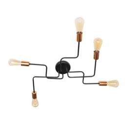 Tube Multi Arm Semi Flush Ceiling Light Black, Copper 64cm