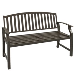 Outsunny Garden Bench with Slatted Seat and Backrest, Armrest, Brown