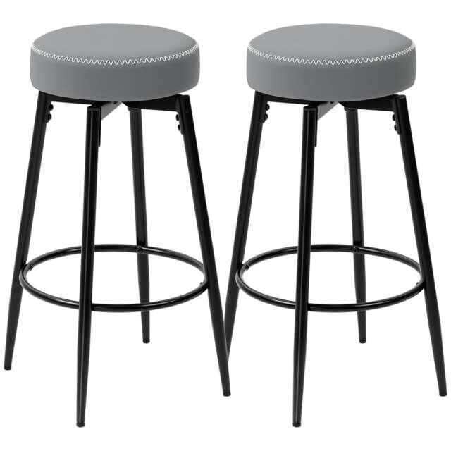 HOMCOM Bar Stools, Set of 2 PU Leather Swivel Barstools with Footrest Grey Grey