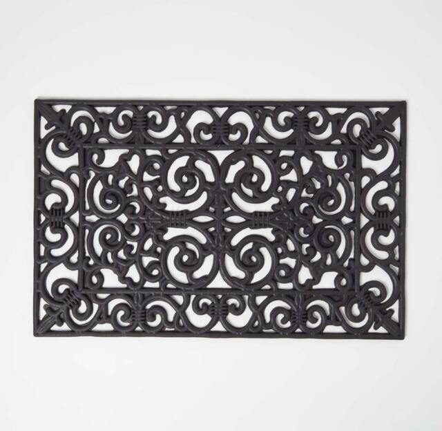 Homescapes Black Wrought Iron Effect Parisian Rubber Doormat - 70 x 45 cm