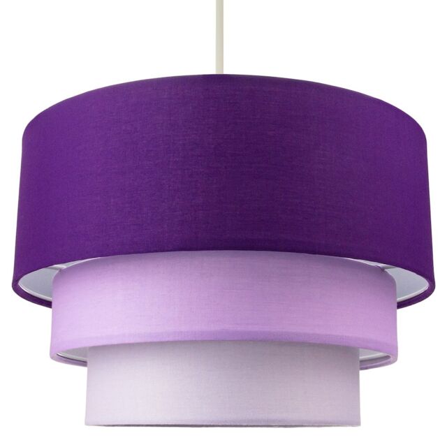 Contemporary Round Triple Tier Purple/Lilac Cotton Fabric Pendant Light Shade Purple Purple 1
