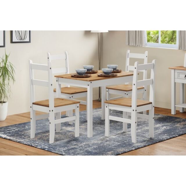 Mercers Furniture Corona White Budget Dining Set Table 4 Chairs Set Solid Wood Mexican Pine Wooden Small Kitchen
