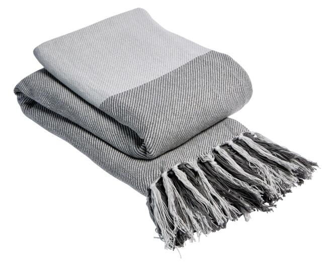 Check Pure Cotton Throw in Grey, 178 x 254cm