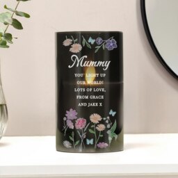 Personalised Wild Flowers Smoked Glass LED Candle Black 1
