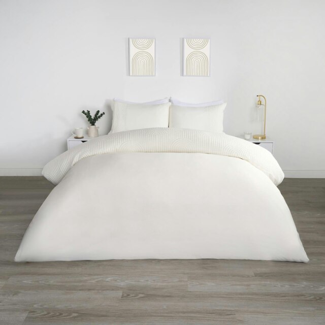 OHS Filled Arches Pinsonic Panel Duvet Quilt Cover Bedding Set, Double - Cream