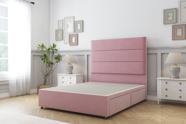Sloomy Texas Pink Plush Divan Bed Base No Drawers With 26 Inch Strutted Headboard Pink Pink Double 1