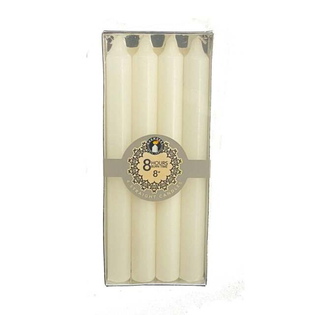 Set Of 4 8'' Straight White Candles - 8 Hours Burn Time