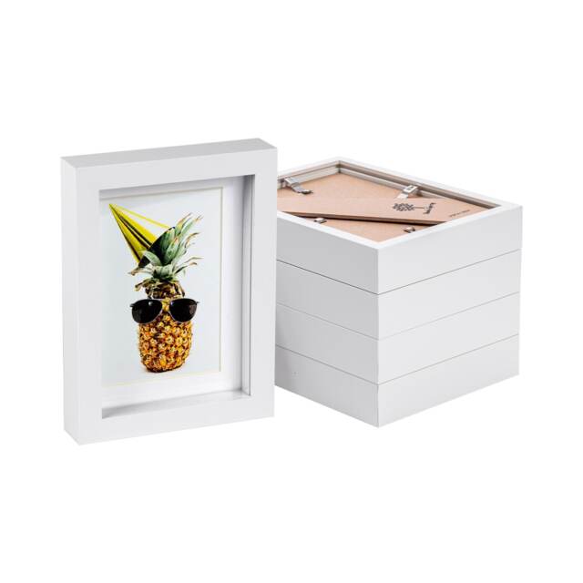"Nicola Spring 5 x 7"" Photo Frames - White Mount 3D Photo Frame Picture Frame Box Portrait Display Case & Spacer (20 x 15cm) x5"