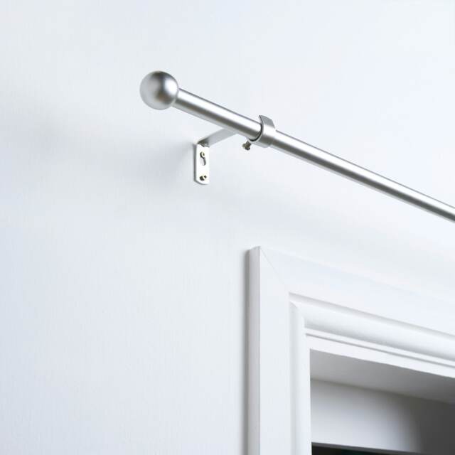 OHS Extendable Metal Finial Ball Ends Wall Mounted Rod Fittings Curtain Pole - Silver Silver