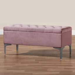 Modena Storage Ottoman Bench, Ottoman Footstool with Legs, 150cm Plush Velvet Upholstered End of Bed Bench, Pink