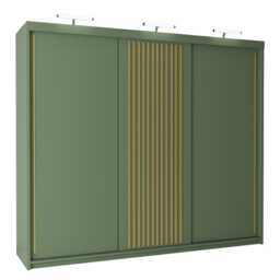 Modern Green Sliding Wardrobe with Rose Gold Strips Clothes Storage Cabinet