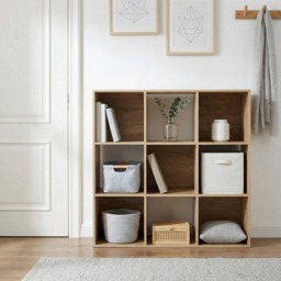 Jane - 3x3 Bookcase - Cube storage boxes (Oak)