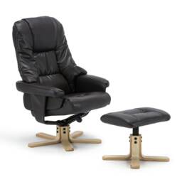 Sorento Bonded Leather Swivel Recliner Armchair Chair w Footstool (Brown)