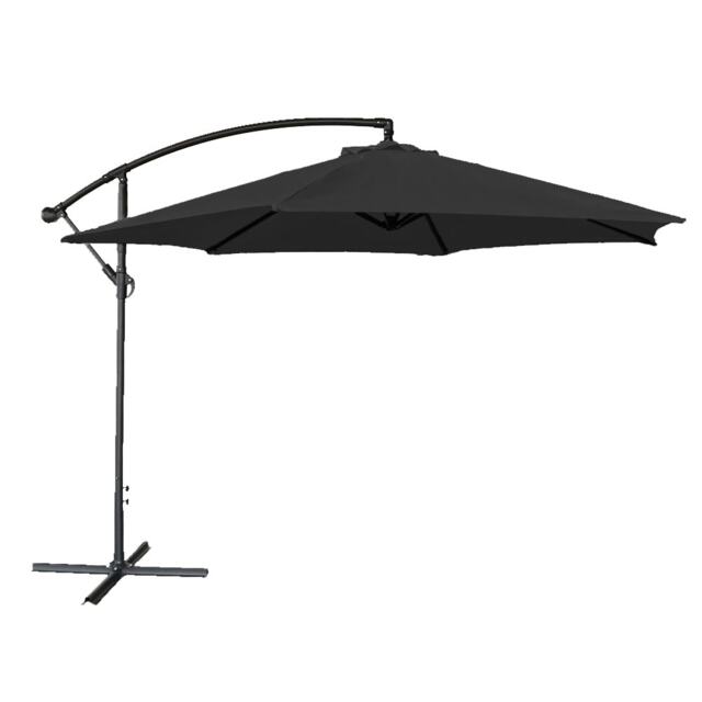 JSH Cyrus 3m Banana Cantilever Parasol Outdoor Garden Covering Party Sunshade Black