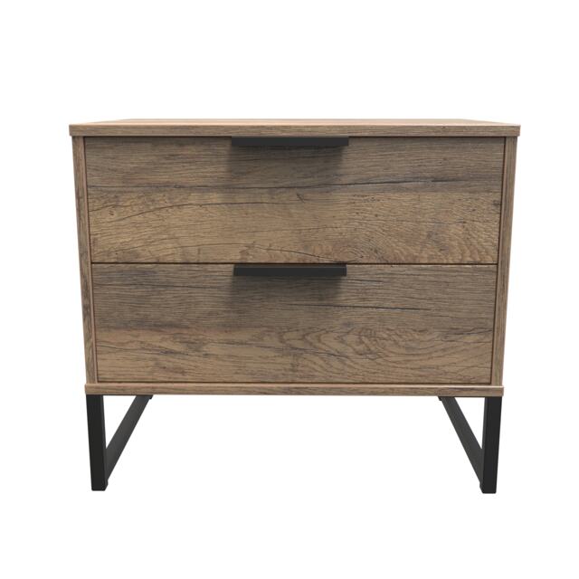 Beijing 2 Drawer Wide Bedside Table in Vintage Oak (Ready Assembled) Brown Vintage Oak