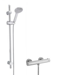 Balterley Round Thermostatic Minimalist Bar Valve and Water Saving Handset Slider Rail Kit Shower Bundle - Chrome - Balterley