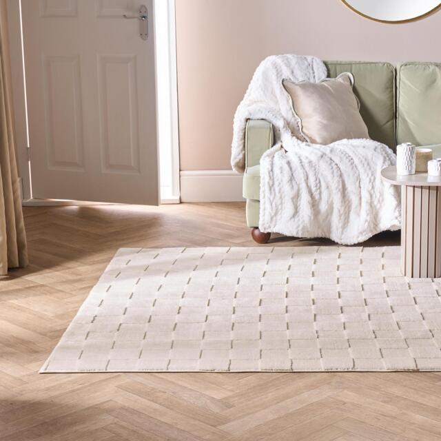 OHS Checkerboard Rug Soft Floor Carpet Non Slip Area Mat Cream Stone 80cm x 150cm