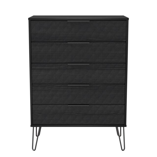 Islay 5 Drawer Chest of Drawers in Black Ash (Ready Assembled) Black Black Ash