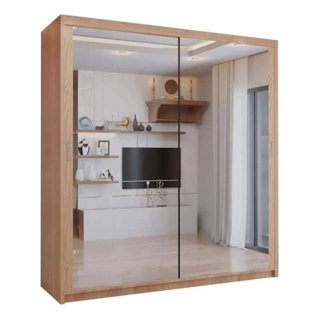 Sliding wardrobes 4U Modern Full Mirror Sliding Door Wardrobe Multi Size (90-203cm) & Color Options Brown Oak 100cm