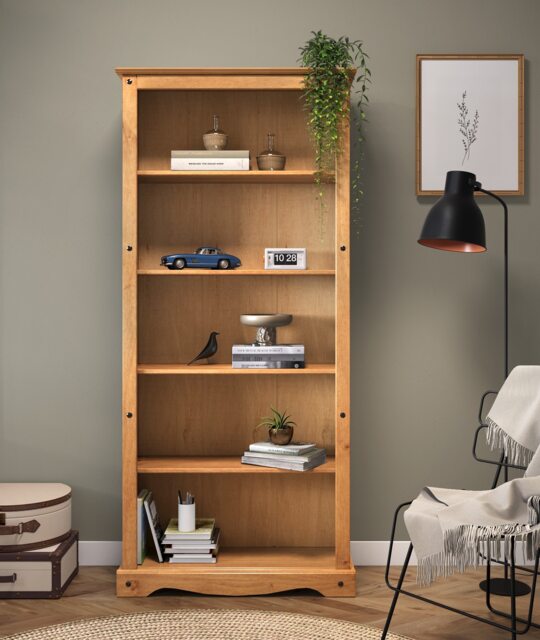 Mercers Furniture Corona Large Bookcase Tall Display Unit Solid Wood Pine Wooden with Mexican Styling
