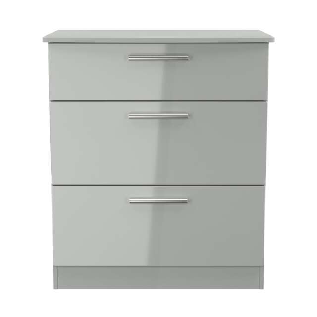 Windsor 3 Drawer Deep Chest of Drawers in Grey Gloss & Dusk Grey (Ready Assembled) Grey Grey Gloss & Dusk Grey