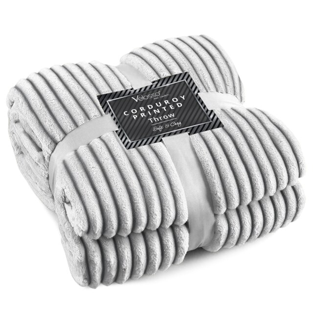 Velosso Corduroy Printed Throw - 127cm x 152cm Grey Charcoal