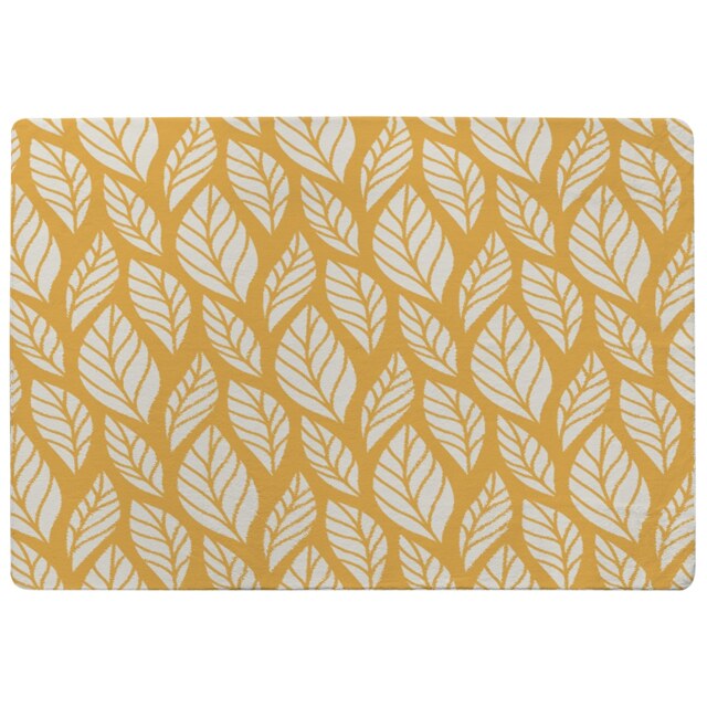 White Leaf Pattern On Orange Rug Multi
