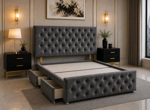Brooklyn Divan Bed with Upholstered Headboard & Footboard Base - Double Grey Coniston No Storage