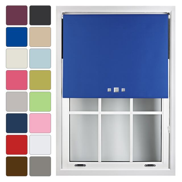 FURNISHED Blackout Roller Blinds with Triple Square Eyelets Cut to Size Easy Fit Window Shade Blue Blue (W) 120cm x (L) 210cm