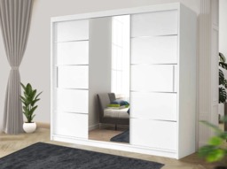 Sliding Wardrobe with Mirror Space Saving Bedroom Wardrobe, Contemporary Bedroom Sliding Wardrobe & Mirror Wardrobe (White, 250cm)