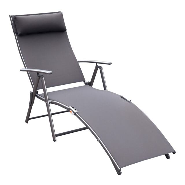 Outsunny Sun Lounger Recliner w/ Pillow Foldable 7 Levels Textilene Grey Grey