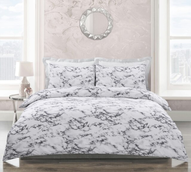 Velosso Marble Printed Cotton Blend Duvet Cover and Pillowcase Set Grey King