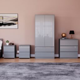 Vida Designs Glinton 4 Piece FSC Certified Bedroom Set (2 Drawer Bedside Chest x2, 3 Drawer Chest, 2 Door 2 Drawer Wardrobe), Grey Grey Grey 4