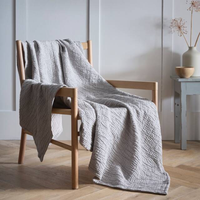 Aalborg Grey Cotton Textured Throwover Bed Throw Blanket 150 x 200 cm