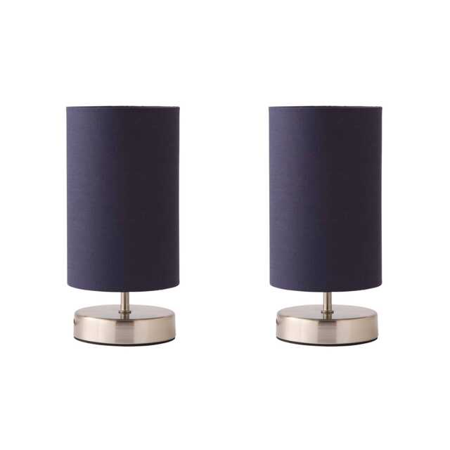 ValueLights Francis Pair Brushed Chrome Touch Table Lamps Navy Shades and Bulbs
