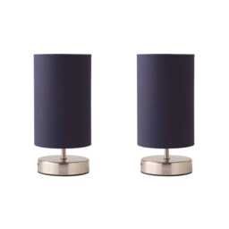 ValueLights Francis Pair Brushed Chrome Touch Table Lamps Navy Shades and Bulbs