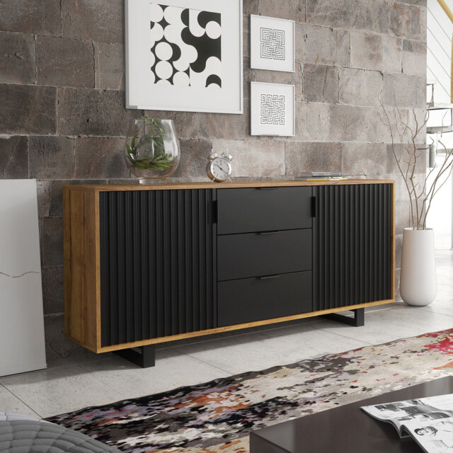 Sideboard TV Unit Cabinet Storage Cabinet Slatted Doors Drawers Shelves 140cm